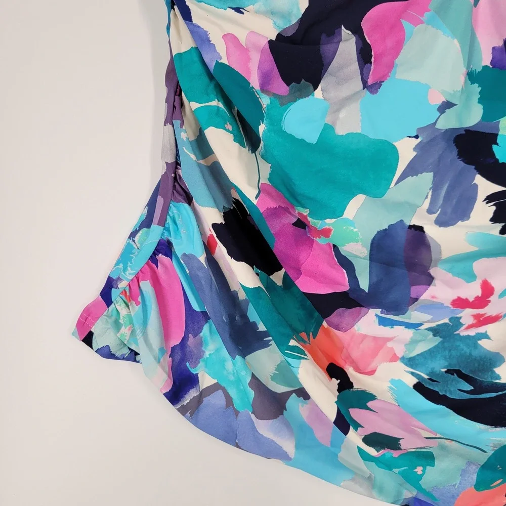 Profile by Gottex Holi Abstract Floral Print Criss Cross Tankini Swim Top 22W - Picture 5 of 8